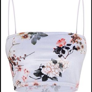 Pretty little thing-Grey floral velvet strappy top